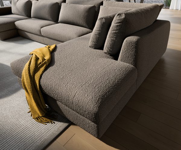 Pohovka v tvare U Isla 430x225 bouclé taupe lenivá pohovka vpravo - Image 5