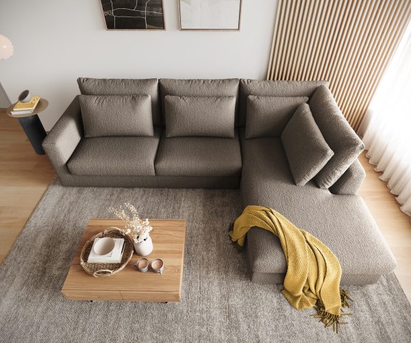 Rohová pohovka Isla 330x225 cm bouclé taupe pravá - Image 6