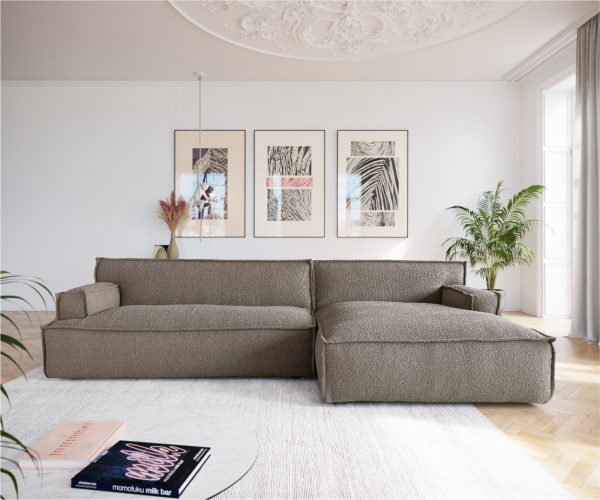Rohová pohovka Basit 335x160 cm bouclé taupe lenivá pohovka pravá - Image 2