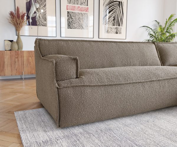 Rohová pohovka Basit 335x160 cm bouclé taupe lenivá pohovka pravá - Image 5