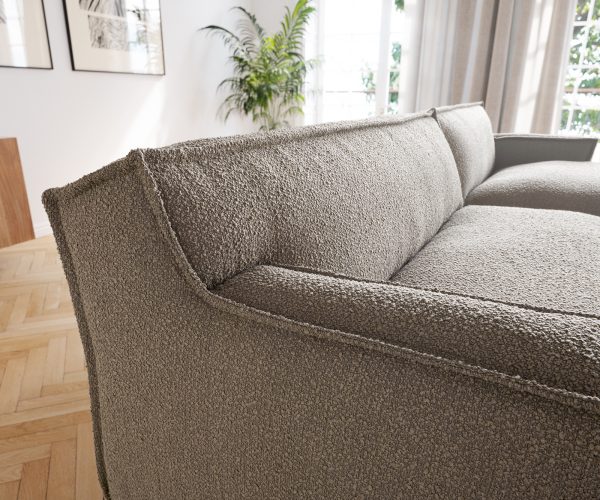 Rohová pohovka Basit 335x160 cm bouclé taupe lenivá pohovka pravá - Image 6