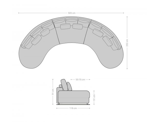 Pohovka v tvare U Estrea 500x250 cm bouclé krémová biela okrúhla - Image 7