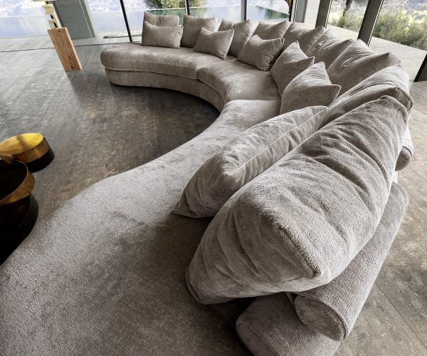 Pohovka v tvare U Estrea 500x250 cm plochá látka taupe round - Image 4