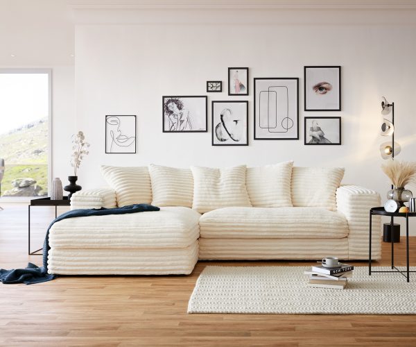 Rohová sedačka Svada 285x175 cm plyšový manšestr béžová lenivá ľavá - Image 2