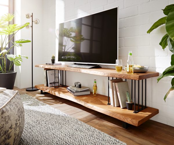 TV stolek Willibald 200x45 cm přírodní dub kov černý