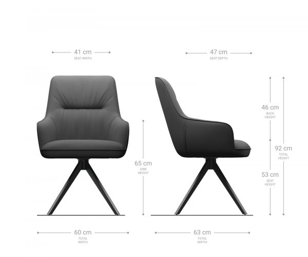 Zelia-Flex otočná stolička s podrúčkami krížová základňa široká nerezová oceľ zamatová sivá 360° - Image 6
