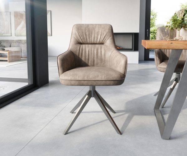Zelia-Flex otočná stolička s podrúčkami krížová základňa široká z nehrdzavejúcej ocele mikrovlákno taupe 360° - Image 2