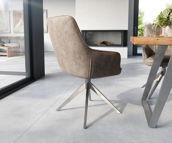Zelia-Flex otočná stolička s podrúčkami krížová základňa široká z nehrdzavejúcej ocele mikrovlákno taupe 360° - Image 3