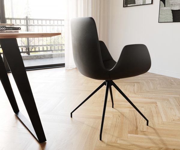 Jedálenská stolička Ilia-Flex s krížovou základňou zúžená čierna pravá koža čierna otočná - Image 3