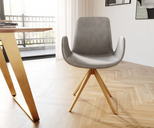 Ilia-Flex otočná stolička s podrúčkami krížová základňa štvorcová zlatý zamat sivá 180° - Image 2