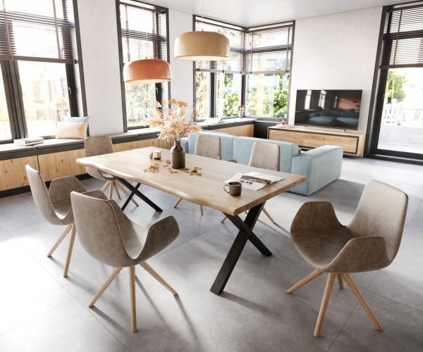 Jedálenská stolička Ilia-Flex drevená základňa zaoblená mikrovlákno taupe vintage - Image 5