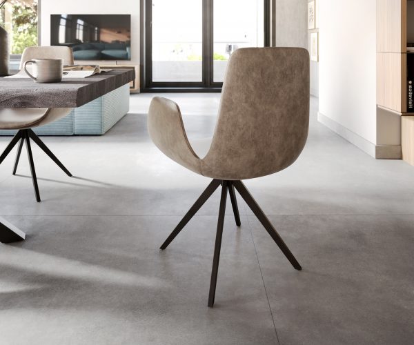 Ilia-Flex otočná stolička s podrúčkami s krížovou základňou zaoblená otočná stolička z mikrovlákna taupe 180° - Image 3