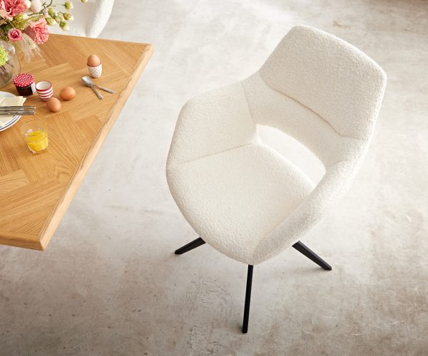 Yago-Flex XL otočná stolička s podrúčkami krížová základňa široká čierna bouclé biela 360° - Image 4