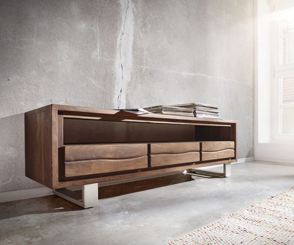 TV stolík Live Edge 146 cm akáciová hnedá 3 zásuvky 1 priehradka - Image 2