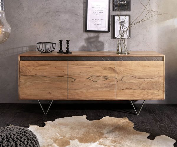 Komoda Stonegrace 175 cm Akácia prírodná bridlica 3 dvierka - Image 2