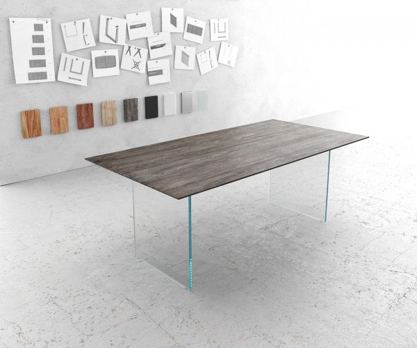 Jedálenský stôl Edge 200x100 cm Akácia platina sklenená podnož Swiss edge