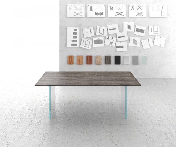 Jedálenský stôl Edge 200x100 cm Akácia platina sklenená podnož Swiss edge - Image 2
