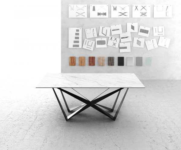 Jedálenský stôl Edge 200x100cm Laminam® keramická biela podnož plochá oceľ čierna - Image 2