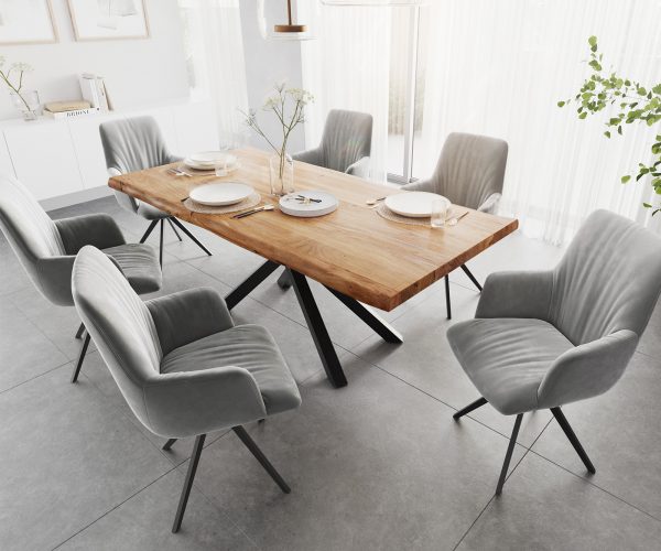 Jedálenský stôl Edge 200x100 XL akácia prírodná krížová podnož čierna - Image 5