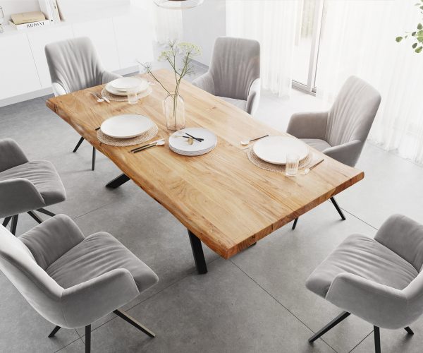 Jedálenský stôl Edge 200x100 XL akácia prírodná krížová podnož čierna - Image 4