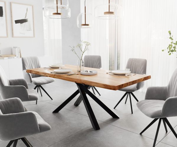 Jedálenský stôl Edge 200x100 XL akácia prírodná krížová podnož čierna