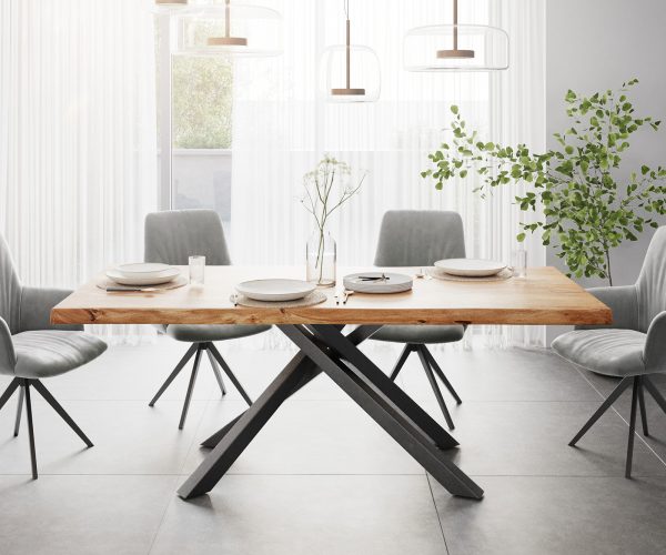 Jedálenský stôl Edge 200x100 XL akácia prírodná krížová podnož čierna - Image 2