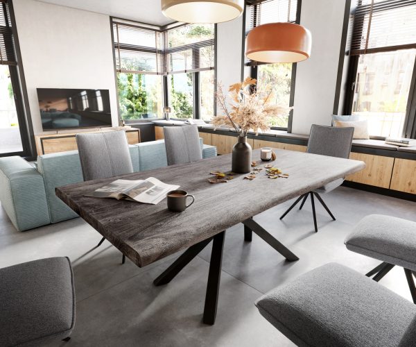 Jedálenský stôl Edge 200x100 XL akácia platina krížová podnož čierna