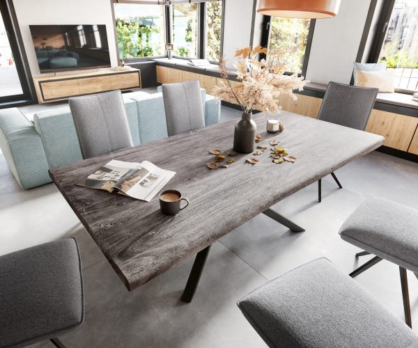 Jedálenský stôl Edge 200x100 XL akácia platina krížová podnož čierna - Image 4