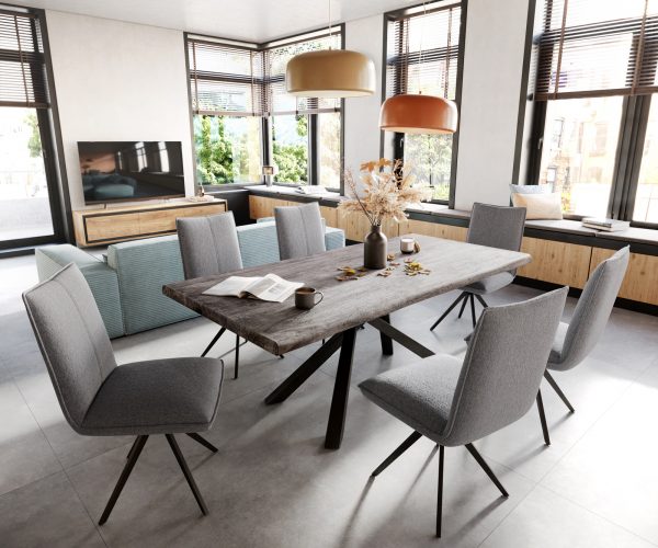 Jedálenský stôl Edge 200x100 XL akácia platina krížová podnož čierna - Image 6
