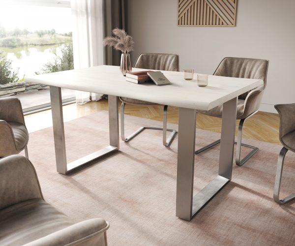 Jedálenský stôl Edge 140x90 biela nerezová oceľ úzka podnož