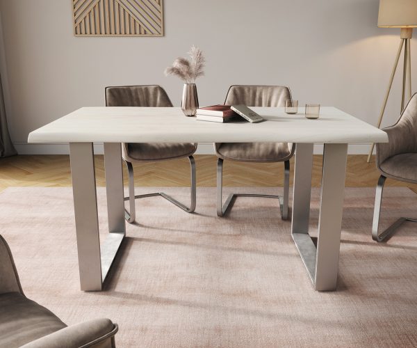 Jedálenský stôl Edge 140x90 biela nerezová oceľ úzka podnož - Image 2