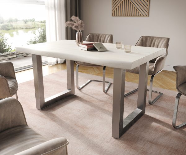 Jedálenský stôl Edge 140x90 XL biely nerezový široký