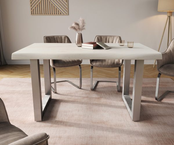 Jedálenský stôl Edge 140x90 XL biely nerezový široký - Image 2