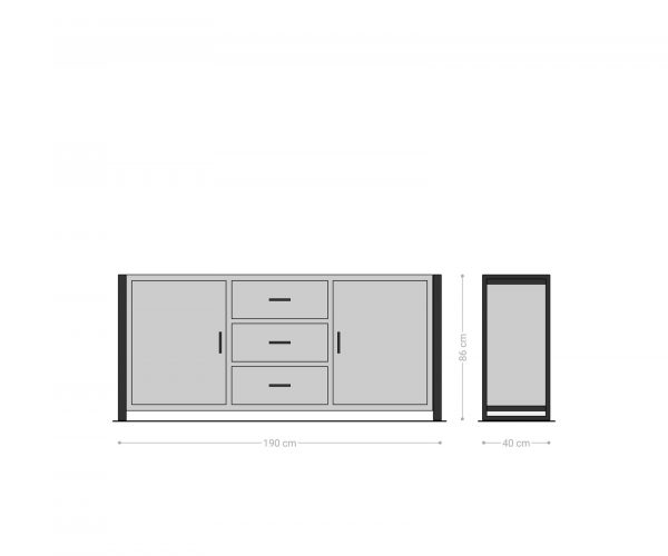 Komoda Crompton 190 cm prírodné mango 2 dvierka 3 zásuvky kov čierna - Image 9