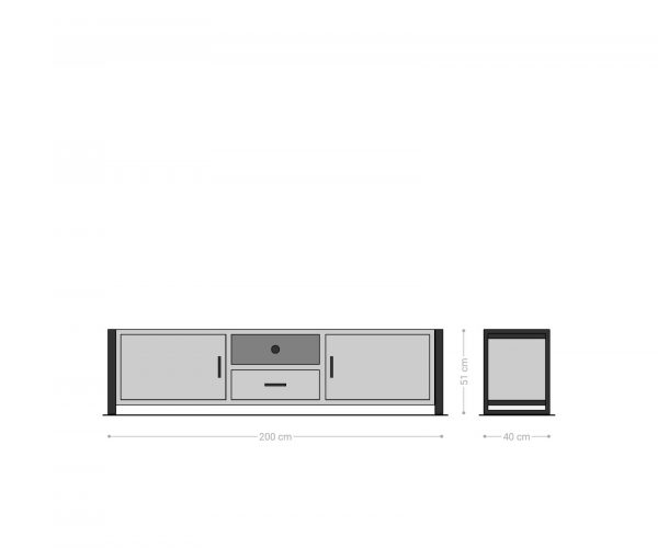 TV stolík Crompton 200 cm prírodný mangový 2 dvierka 1 zásuvka 1 priehradka kovová čierna - Image 8