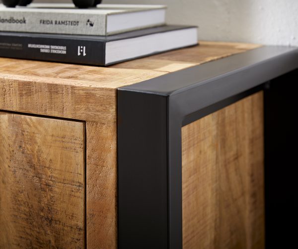 TV stolík Crompton 220 cm prírodný mangový kov čierny 4 dvierka 2 priehradky - Image 6