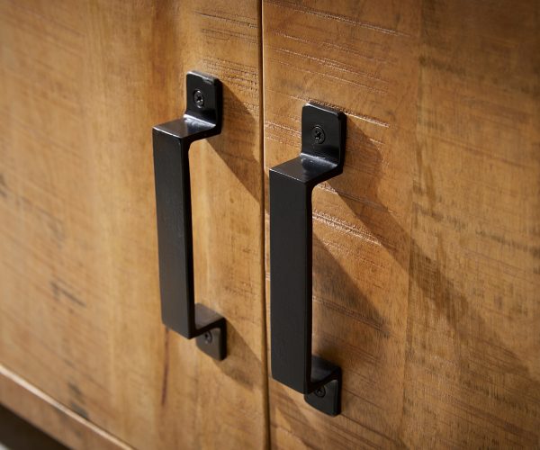 TV stolík Crompton 220 cm prírodný mangový kov čierny 4 dvierka 2 priehradky - Image 3