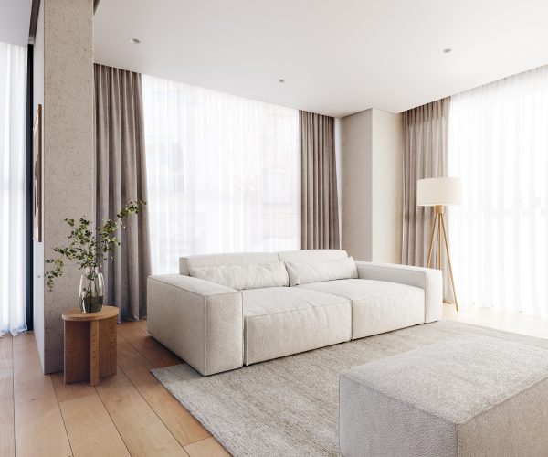 Veľká pohovka Sirpio XL 270x125 cm bouclé krémová a biela s taburetkou - Image 2