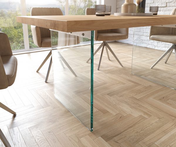 Jedálenský stôl Edge 160x90 cm prírodný dub sklenená podnož - Image 6