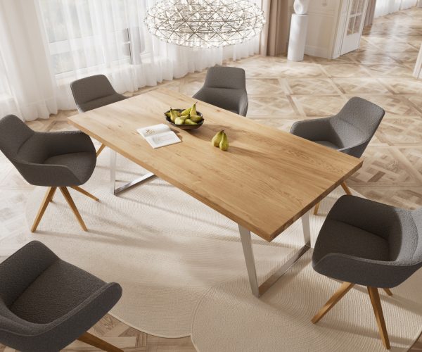 Jedálenský stôl Edge 200x100 cm prírodný dub podstavec pod uhlom z nerezovej ocele - Image 4