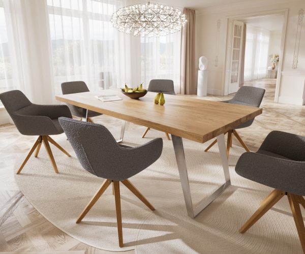 Jedálenský stôl Edge 200x100 cm prírodný dub podstavec pod uhlom z nerezovej ocele - Image 8