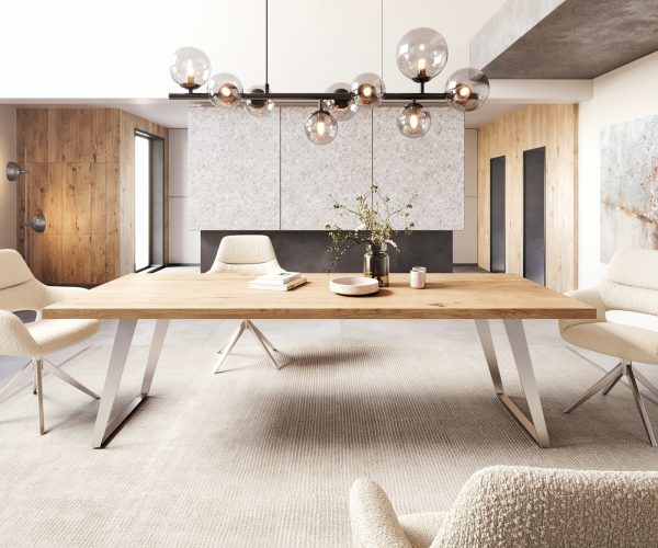 Jedálenský stôl Edge 260x100 cm prírodný dub šikmá podstava nerezová oceľ - Image 2