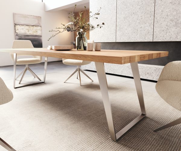 Jedálenský stôl Edge 260x100 cm prírodný dub šikmá podstava nerezová oceľ - Image 5