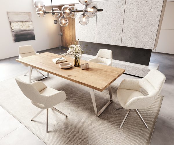 Jedálenský stôl Edge 260x100 cm prírodný dub šikmá podstava nerezová oceľ - Image 6