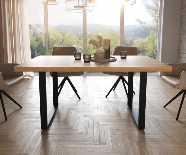 Jedálenský stôl Edge 160x90 cm prírodný dub kovová podnož čierna - Image 2
