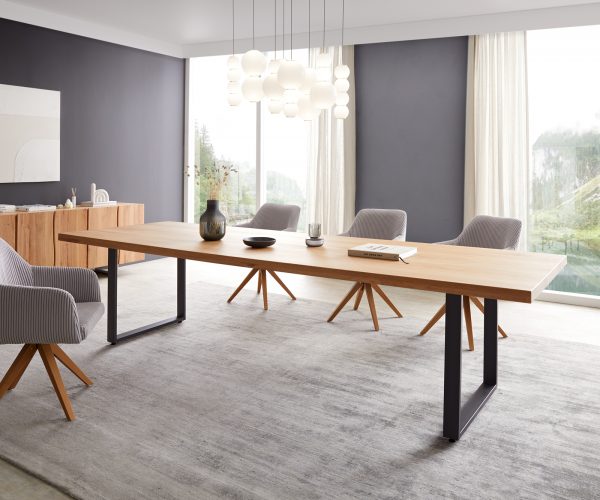Jedálenský stôl Edge 300x100 cm prírodný dub kovová podnož čierna - Image 2