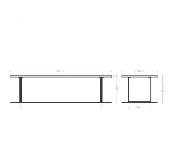 Jedálenský stôl Edge 300x100 cm prírodný dub kovová podnož čierna - Image 8