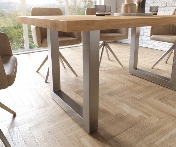 Jedálenský stôl Edge 160x90 cm prírodný dub široká podnož z nerezovej ocele - Image 6
