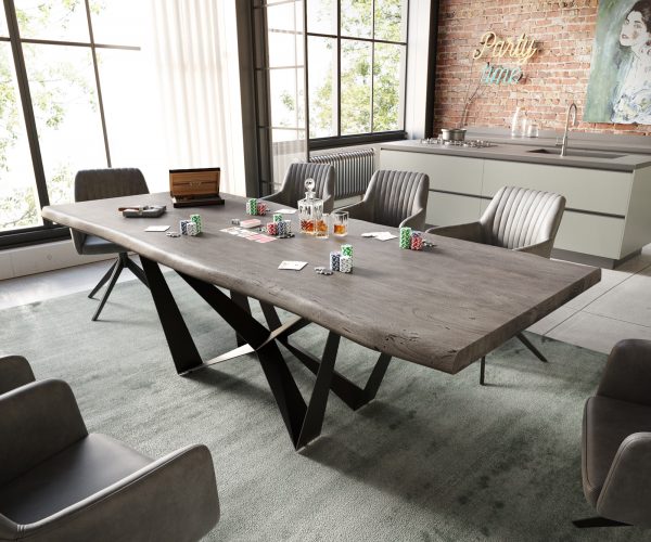 Jídelní stůl Edge 240x100 cm XL akácie platinová plochá podnož kov černá