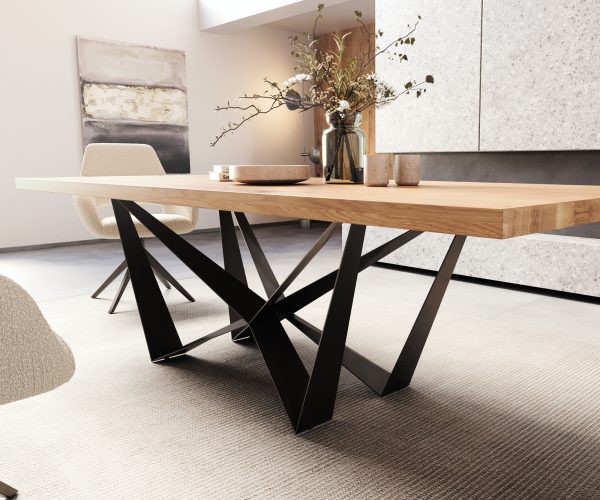 Jedálenský stôl Edge 260x100 cm prírodný dub podnož plochá kovová čierna - Image 5